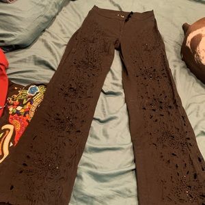 black eyelet pants with black beading